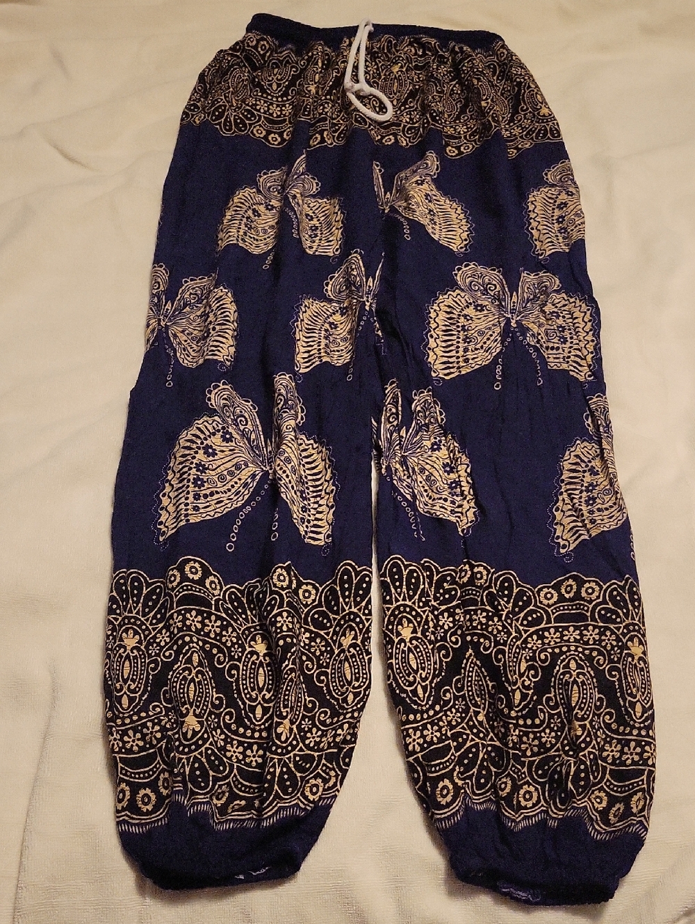 Boho Butterfly Print Women's Harem Pants - Navy- One Size- Like New